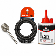 Accesorios para bicicleta: cadena de seguridad, inflador de llantas, calibrador y linterna LED — OcShop Perú