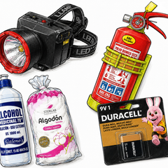 Kit de emergencia para sismos: extintor, linterna recargable, luz de emergencia Opalux y alcohol desinfectante — OcShop Perú