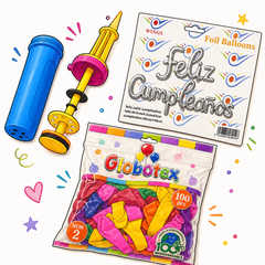 Globos para fiestas: packs de globos rojos y blancos, globos metálicos Feliz Cumpleaños e inflador manual — OcShop Perú