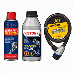 Accesorios para moto: lubricantes WD-40, cadenas, calibrador de llantas y herramientas de mantenimiento — OcShop Perú