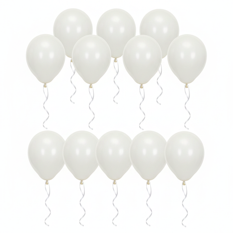 10 globos blancos en dos filas