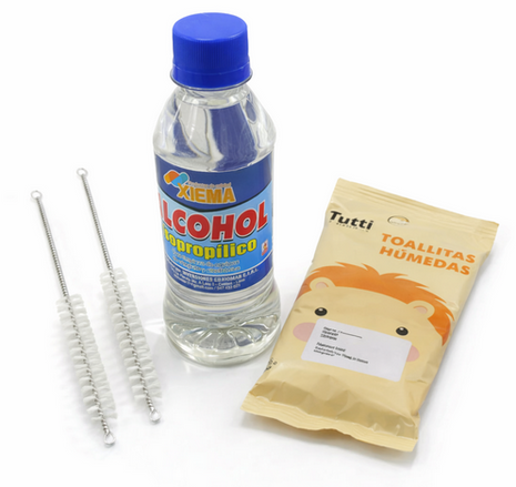 PACK LIMPIADOR, ALCOHOL ISOPROPILICO DE 500ml, TOALLITA HUMEDA Y LIMPIA SORBETES
