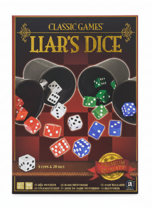 Classic Games Liar's Dice - caja premium con 4 vasos de cuero y 20 dados de colores, desde 6 años