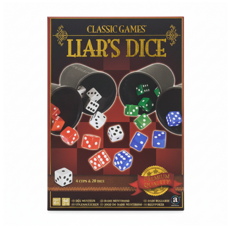 Classic Games Liar's Dice - caja premium con 4 vasos de cuero y 20 dados de colores, desde 6 años