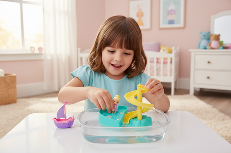 Mini Barbie Land bote y piscina - niña jugando con playset color change, imaginación y juego acuático