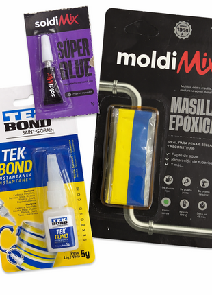 PACK PEGA TODO - MASILLA EPOXICA, SUPER GLUE Y TEKBOND 5g