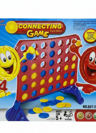 Connecting Game 4 en Raya Universal Fun - tablero rojo con 42 fichas azules y amarillas, 2 jugadores, 5+