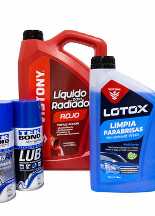 PACK DE VERANO AUTO REFRIGERANTE, LIMPIA LUNAS, AIRE AC Y LUB