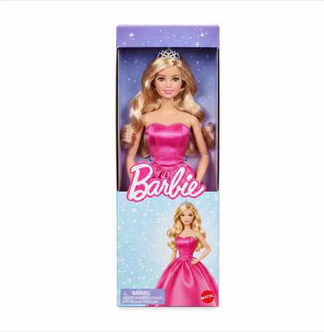 Barbie Mattel vestido rosa fucsia strapless - muñeca rubia con tiara, cabello largo, desde 3 años