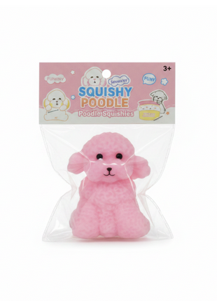 Squishy Poodle detalle textura foam suave rosa - cara kawaii, material slow-rise antiestrés premium