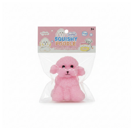 Squishy Poodle detalle textura foam suave rosa - cara kawaii, material slow-rise antiestrés premium