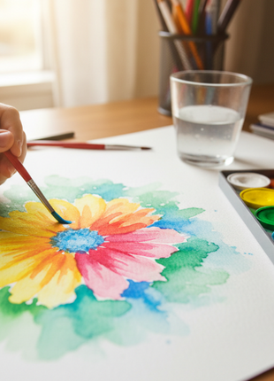 OVE acuarelas 8 colores - niño pintando con pincel, colores vibrantes para arte creativo y escolar