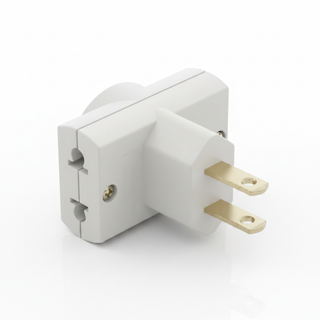 Adaptador de enchufe universal blanco – convertidor de clavija plana a redonda – uso en viajes y hogar


