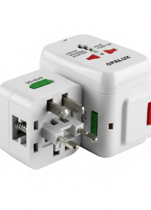 Adaptador universal de viaje Opalux OP-931L – compatible con enchufes de todo el mundo – compacto y seguro

