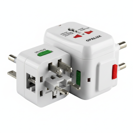 Adaptador universal de viaje Opalux OP-931L – compatible con enchufes de todo el mundo – compacto y seguro


