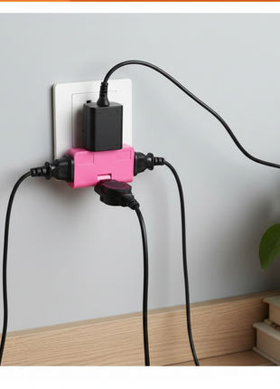 Adaptador triple pastel en tomacorriente – conecta hasta 3 dispositivos a la vez – práctico para hogar y oficina

