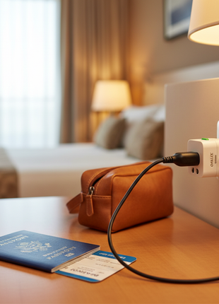 Adaptador Universal de Viaje Opalux en uso