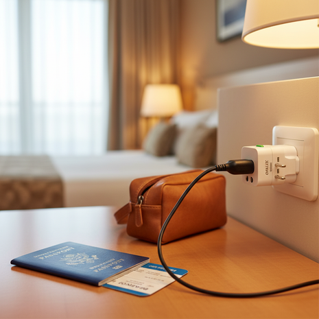 Adaptador Universal de Viaje Opalux en uso