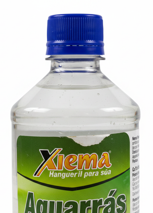 Detalle etiqueta Aguarrás Xiema 1 litro – fórmula mineral de alta pureza – disolvente premium para pintura

