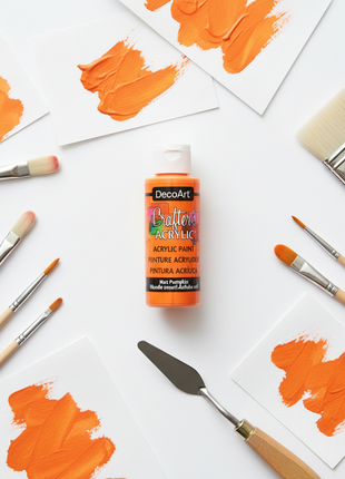 Frasco pintura acrílica naranja 118ml DecoArt, fórmula base agua lavable para madera, tela y lienzo

