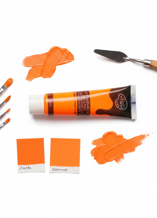 Pintura acrílica neón anaranjado 22ml Acrilex con pinceles y materiales de arte, colores fluorescentes Perú

