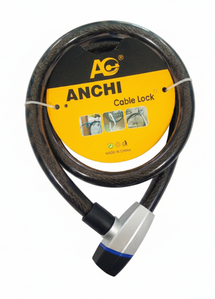 ANCHI Cable Lock negro con cerradura de llave plateada y azul, cable de acero trenzado, seguridad para bicicleta

