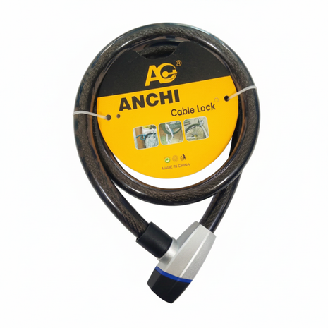 ANCHI Cable Lock negro con cerradura de llave plateada y azul, cable de acero trenzado, seguridad para bicicleta

