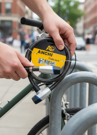 ANCHI Cable Lock negro asegurando bicicleta en ciudad, apertura con llave, cable resistente de acero trenzado

