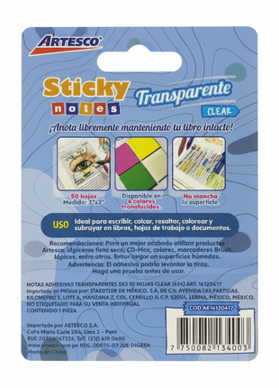 Artesco Sticky Notes Clear - Vista Trasera