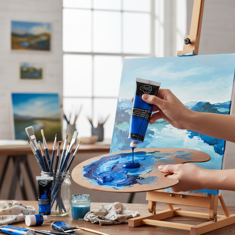 Artix pintura acrílica azul cobalto en situación de uso