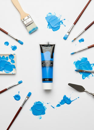 Pintura acrílica neón azul 22ml Acrilex con pinceles y materiales de arte, colores fluorescentes para artistas Perú


