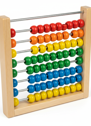 Ábaco OVE – cuentas multicolor en varillas metálicas – marco de madera natural – conteo y cálculo infantil