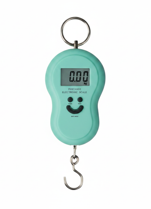Balanza colgante digital portátil verde menta con gancho plateado, pantalla LCD, capacidad 40kg precisión 5g

