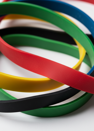Detalle textura látex banda elástica resistencia multicolor, material flexible y duradero para gym Perú

