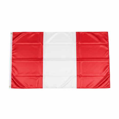 Bandera del Perú 70x42 cm tela satinada rojo y blanco franjas verticales decoración