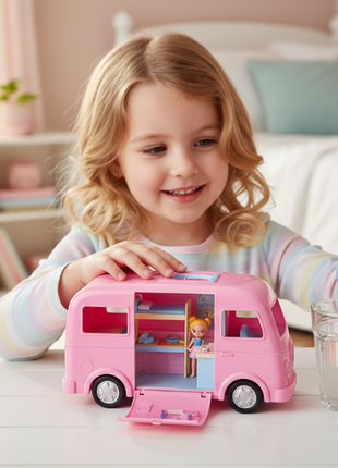 Mini Barbie Land camper rosa - niña jugando con mini muñeca y función color change con agua, juego creativo