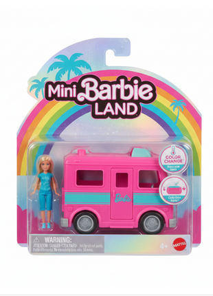 Mini Barbie Land Color Change Camper Van Mattel - mini muñeca y camper rosa con cambio de color, desde 4 años