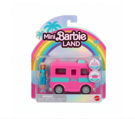 Mini Barbie Land Color Change Camper Van Mattel - mini muñeca y camper rosa con cambio de color, desde 4 años