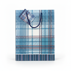 Bolsa regalo azul tartan fondo blanco