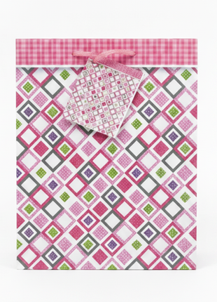 Bolsa regalo rosa rombos fondo blanco