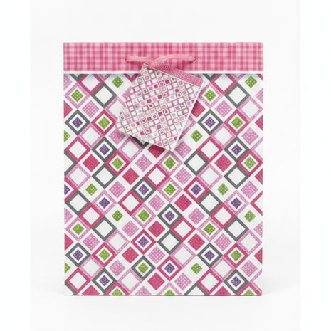 Bolsa regalo rosa rombos fondo blanco