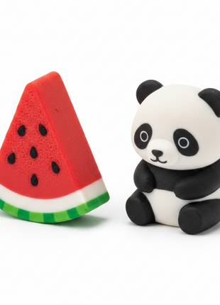 Borradores kawaii sandía y panda detalle goma textura suave diseño premium escolar