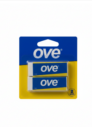OVE borradores blancos pack 2 unidades - borrador rectangular escolar con banda azul, limpieza precisa