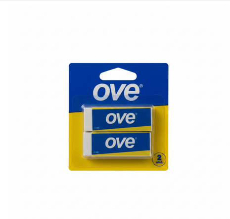 OVE borradores blancos pack 2 unidades - borrador rectangular escolar con banda azul, limpieza precisa