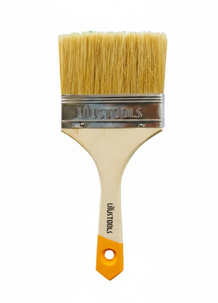 Brocha ancha UYUSTOOLS mango madera crema con grip amarillo, cerdas naturales anchas, pintura profesional

