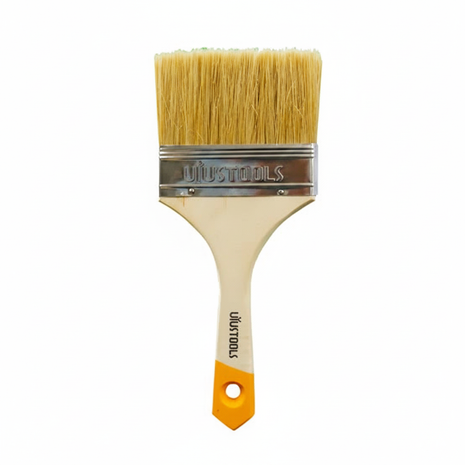 Brocha ancha UYUSTOOLS mango madera crema con grip amarillo, cerdas naturales anchas, pintura profesional

