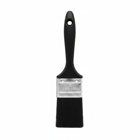 Brocha de nylon mango plástico negro con virola plateada y cerdas negras densas, pintura profesional

