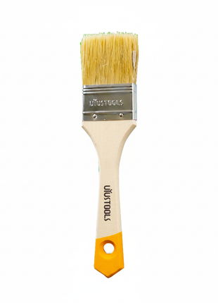 Brocha plana UYUSTOOLS mango madera crema con grip amarillo, cerdas naturales, pintura y barniz profesional

