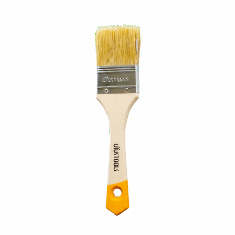 Brocha plana UYUSTOOLS mango madera crema con grip amarillo, cerdas naturales, pintura y barniz profesional

