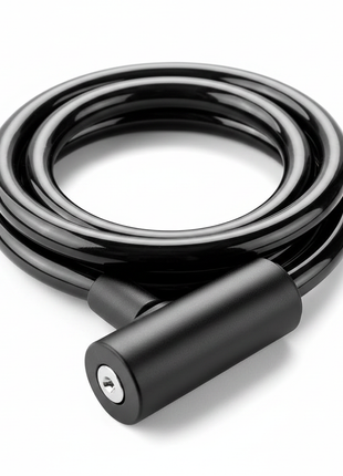 Detalle cadena antirrobo espiral – revestimiento PVC negro con cerradura de precisión anticorte – Envíos express

